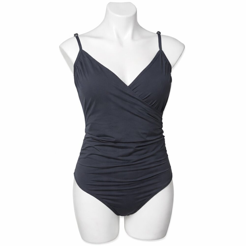 Garnet Hill Charcoal Gray Wrap One-Piece Swimsuit | Size 8 Chic Coastal Travel